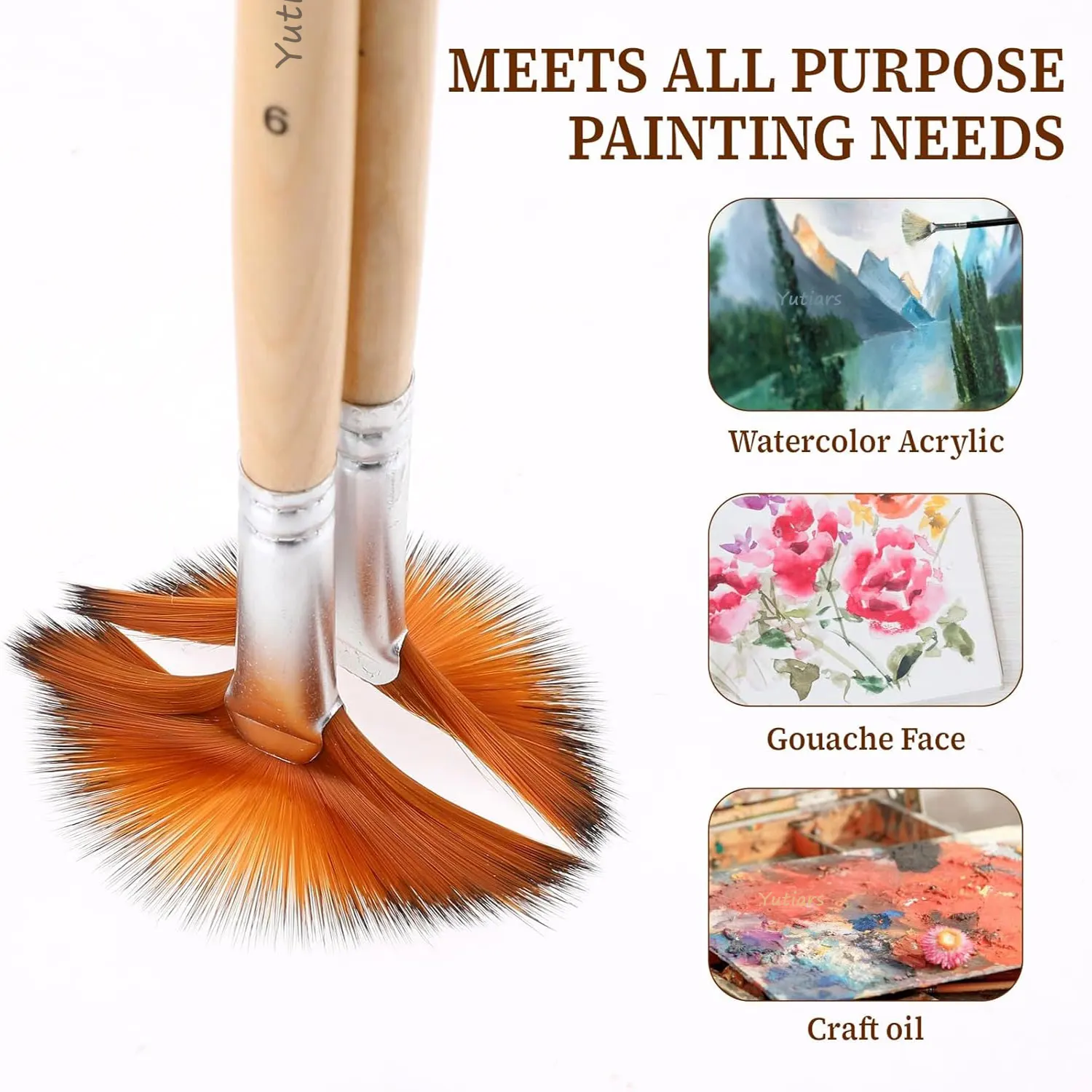 10-delige penselenset, waaierborstels Acrylverfborstels Olieverfborstels met nylon haar en kort schilderij met houten handvat