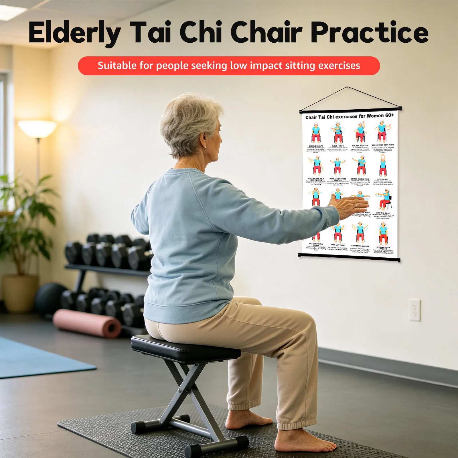 Tai Chi Exercise Poster 40x60cm Hanging Exercise Plan Poster Clear Illustrated Movement for Kids Seniors Home Fitness Guide