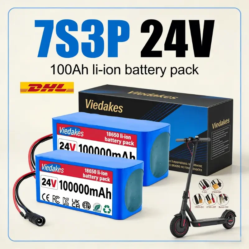 

VIEDAKES 24V Battery 7S3P 18650 Аккумулятор With Charger For Outdoor Camping Lightweight Portable