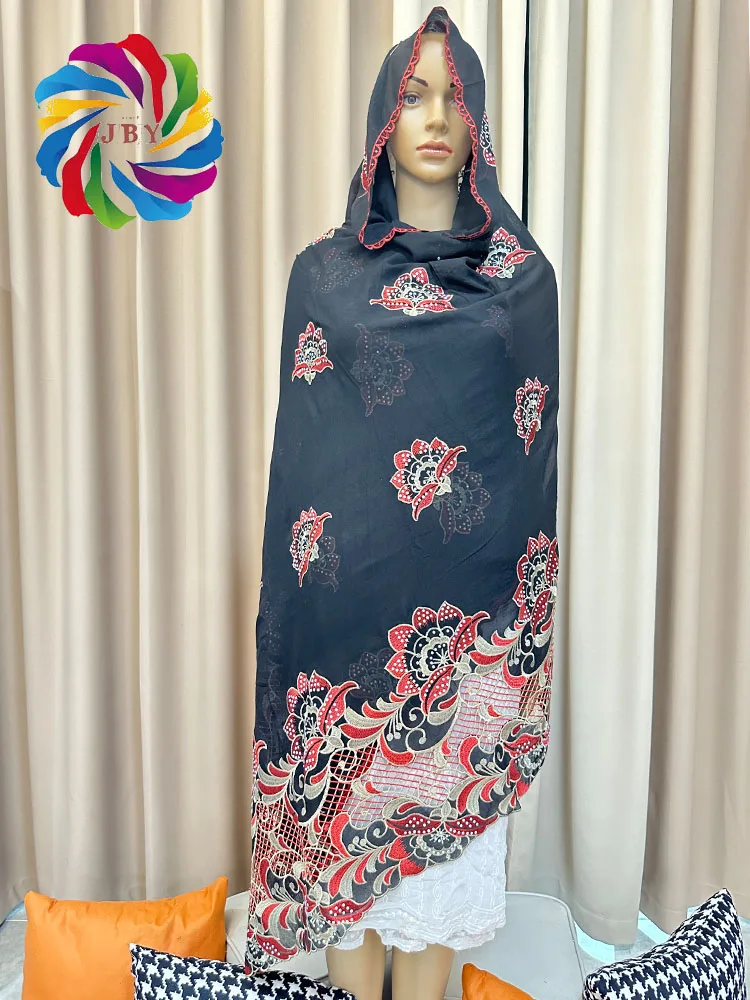 embroidery hijab Scarf  African Women Cotton Scarf Dubai Islamic Hijab Embroider Scarf with Tassels Heavy Cotton Big Scarf TH18