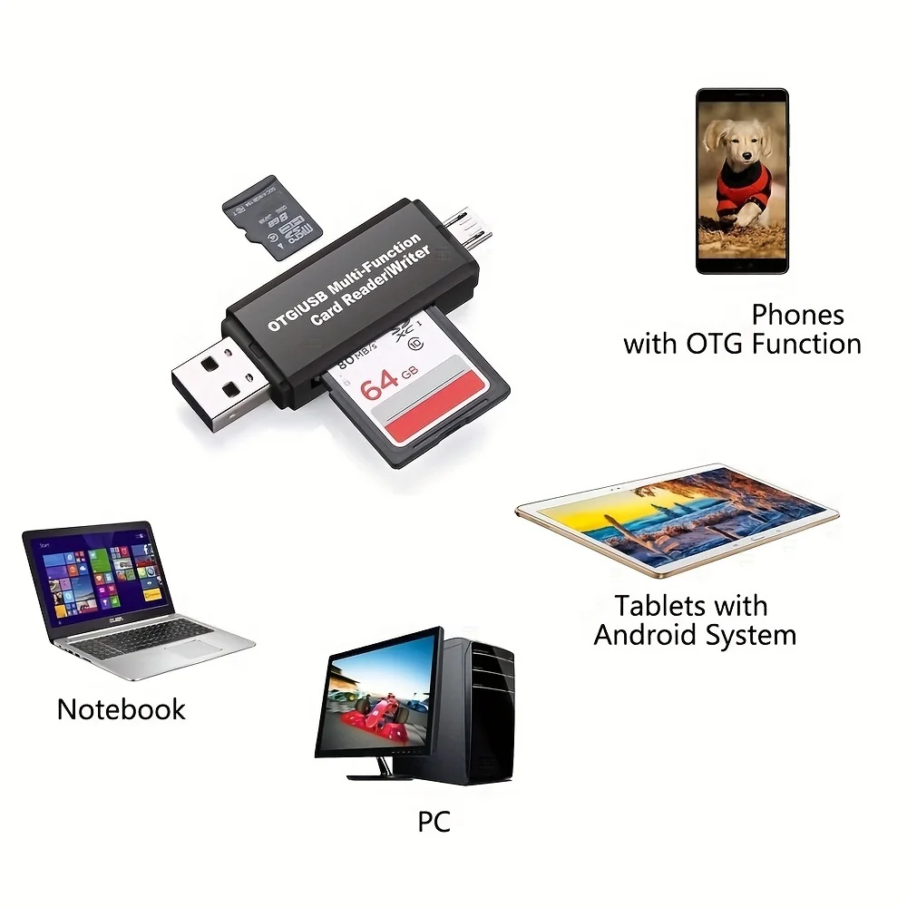 Micro USB/SD/TF/USB 4 In 1 OTG Pembaca Kartu Adaptor untuk Ponsel Android Tablet PC Xiaomi Huawei