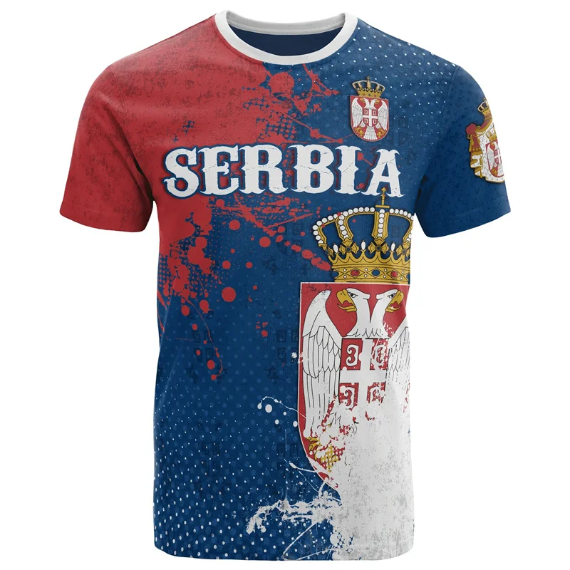 Serbia Flag 3D Print T Shirt Men Serbian Eagle National Emblem Tees Tracksuits Short Sleeve Outwear Street T-shirt Male Clothes