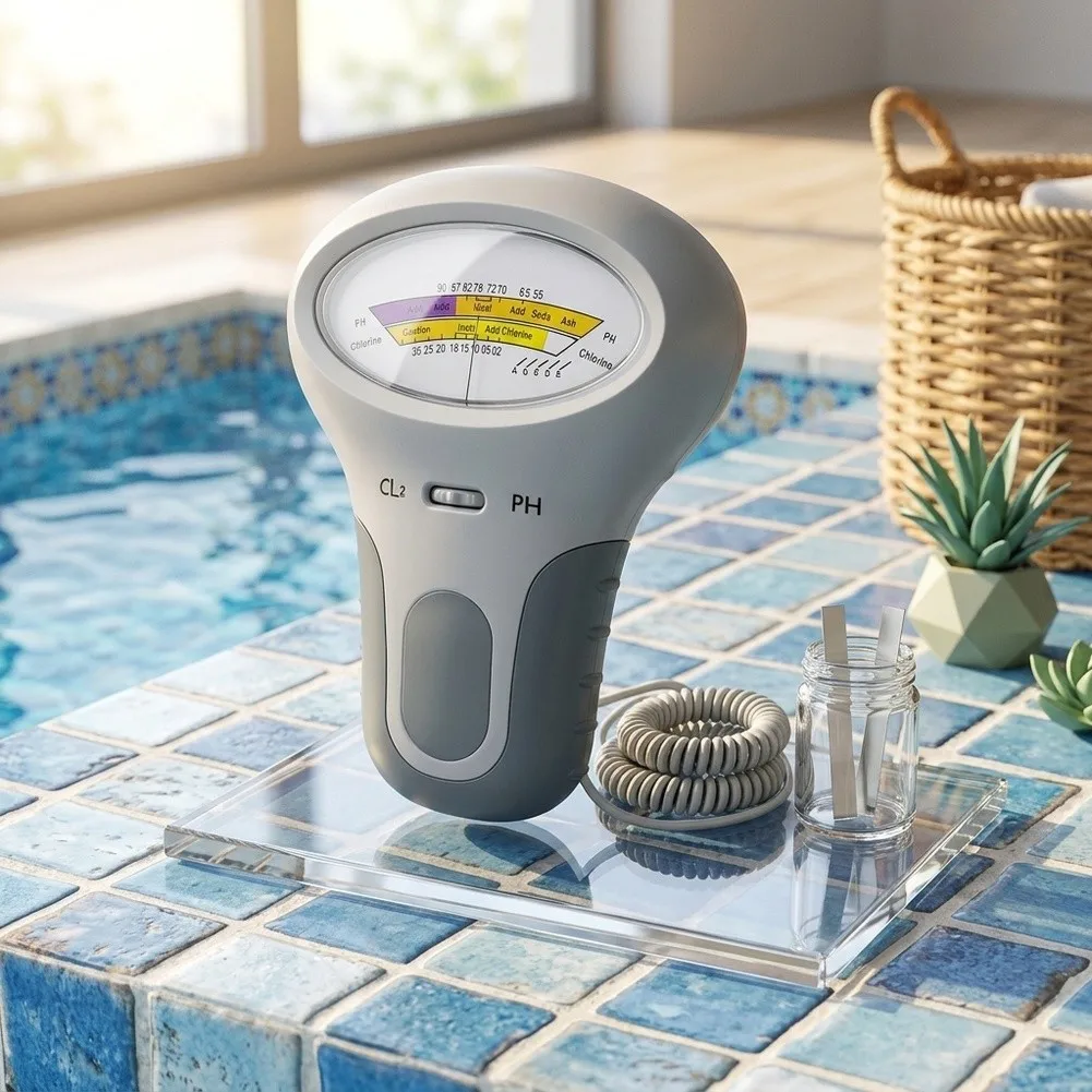 Pool pH and CL2 Tester 2-in-1 Dual Function Meter with Extended Reach Spiral Probe for Hotel Pools and Water Parks