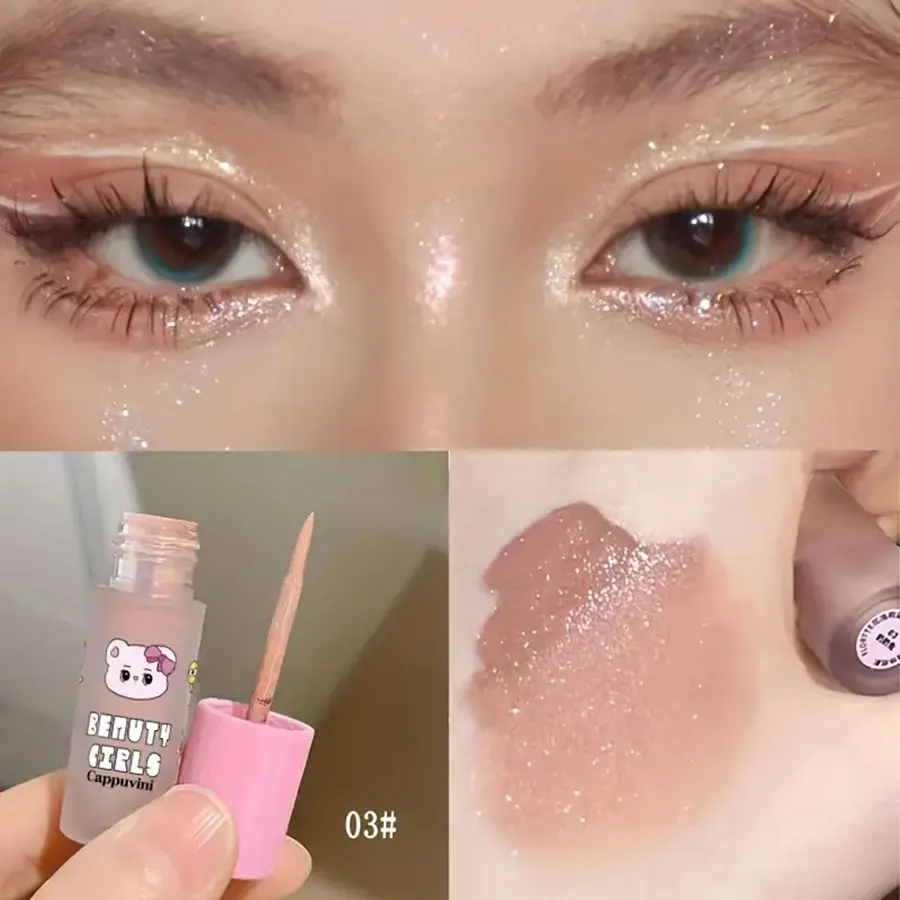Sombra líquida brilhante, iluminador com brilho com acabamento fosco e brilhante, temático de urso, de longa duração, fácil de aplicar, 3 cores O