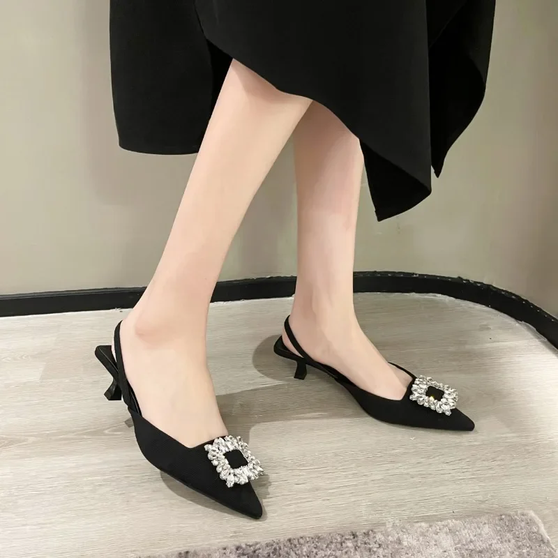 2024 Spring Stiletto Toe Drag Korean Version Sexy Party Sandals Women\'s Shoes Rhinestone Fashion Summer Sandals Zapatos De Tacón