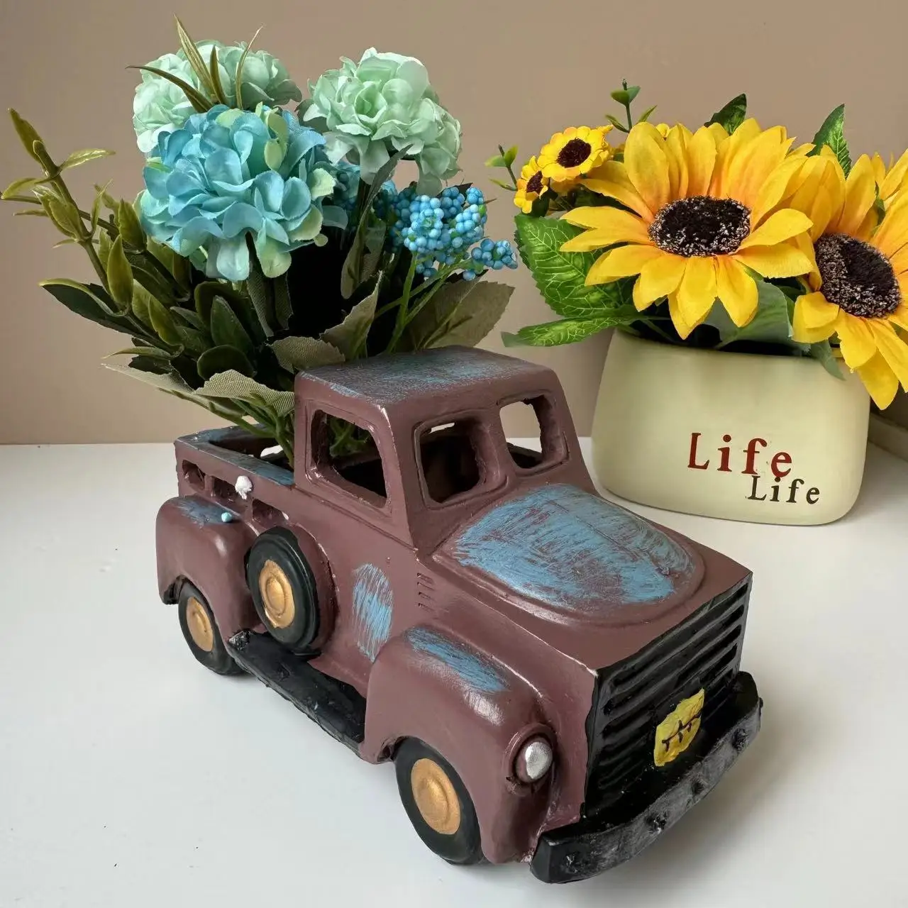 

Винтажный цветочный горшок в форме маленького грузовика из смолы для декора загородного дома, модные предметы декора для дома и сада