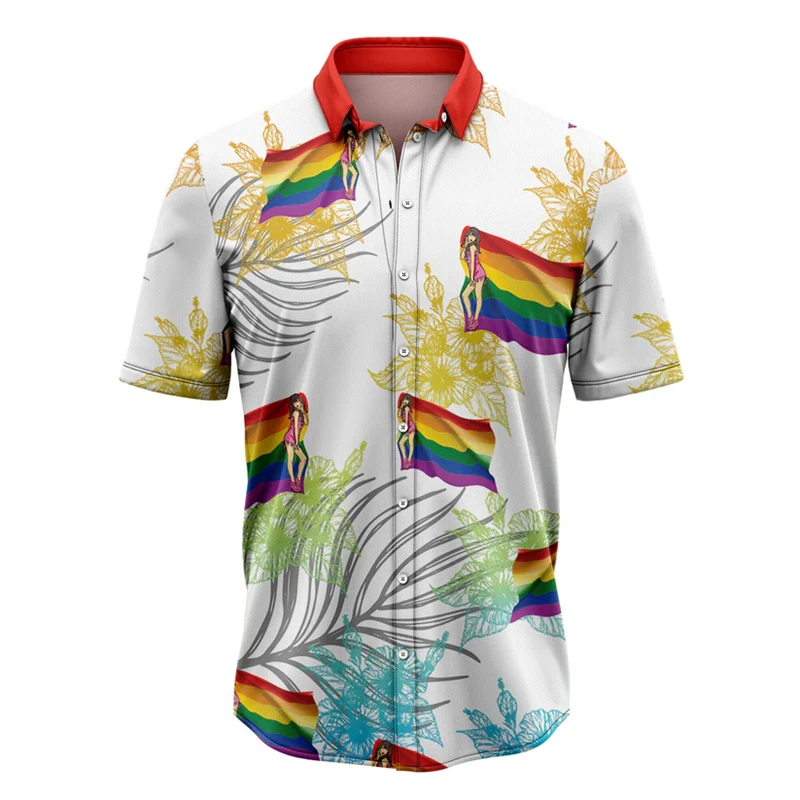 

Rainbow LGBT Pattern Hawaiian Shirts Summer Fashion Pride Short Sleeve 3D Printed Unisex Shirt Casual Oversized Button Blouse