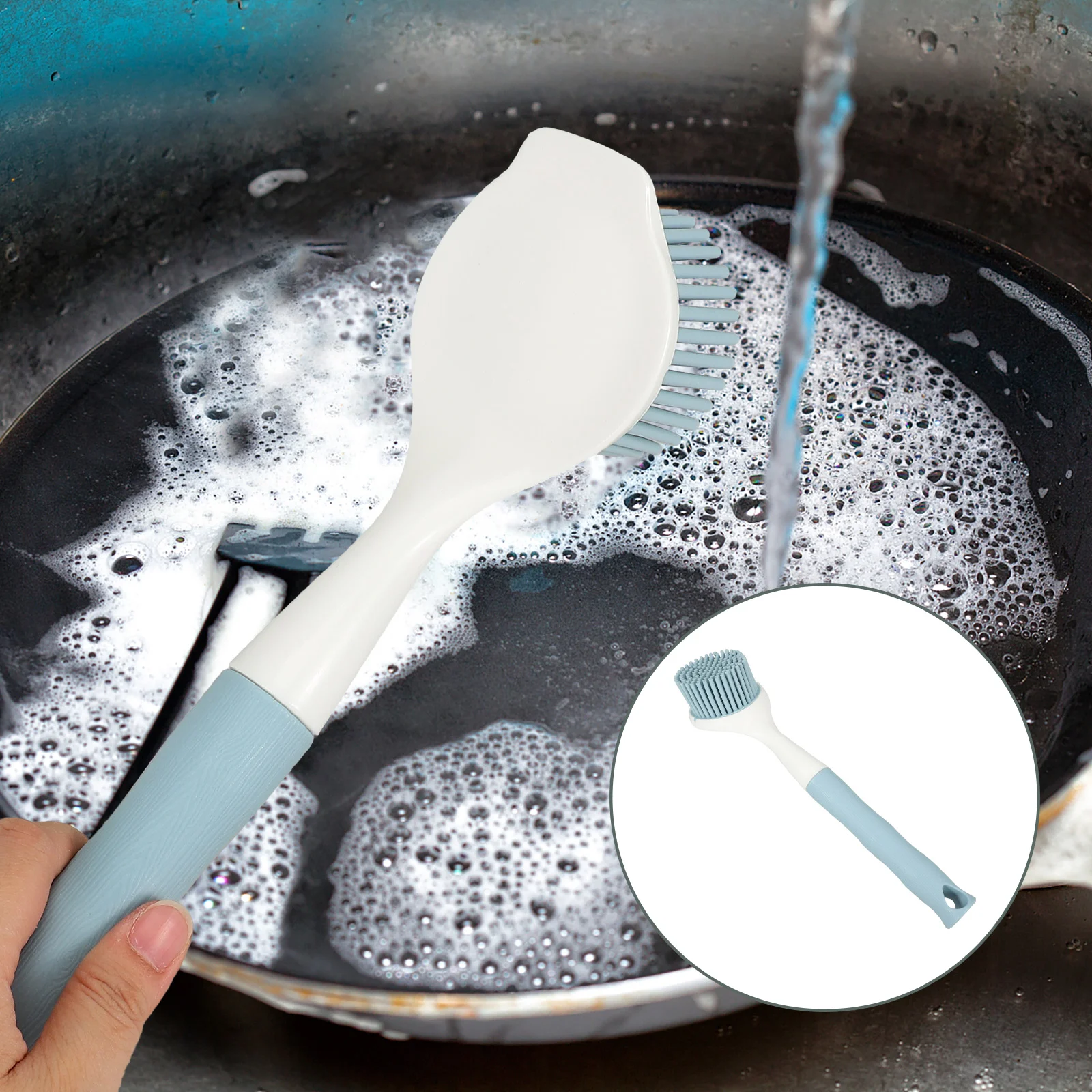 Silicone Pot Brush Cleaning Scrub Dish Cleaners Long Handle Pan Artifact Kitchen with Scrubber