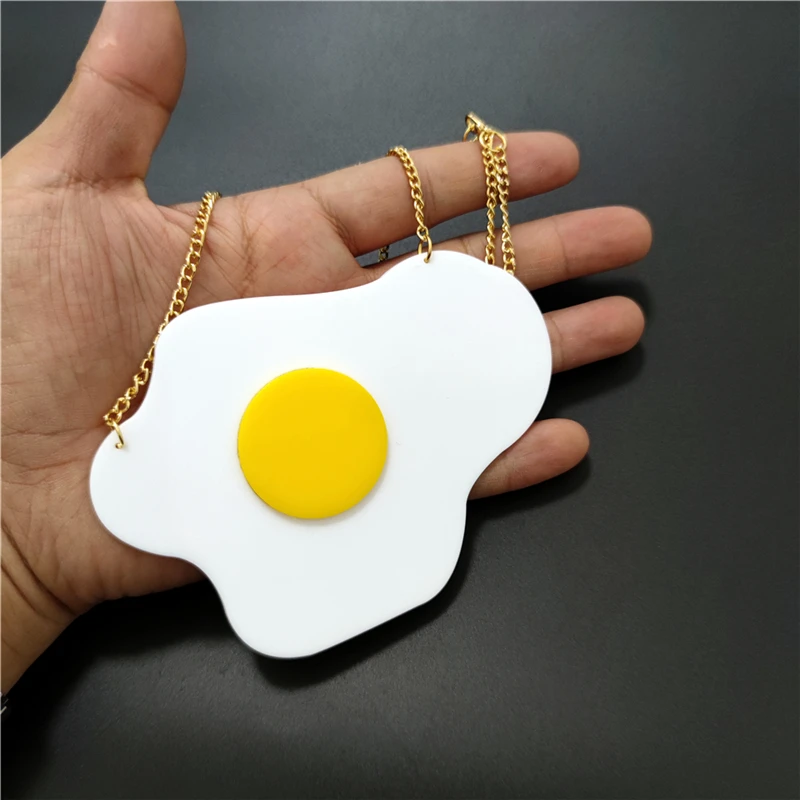KUGUYS Fashion Women Fried Eggs Large Pendant Necklace Acrylic Jewelry Gold Colour Link Chain Trendy Accessories