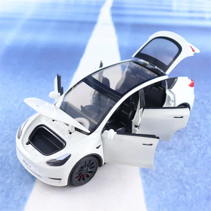 Tesla Model Y High Simulation Diecast Metal Alloy Toy for Kids, Toy Gifts, Car Sound Light, Rib Back Collection, F544, 1:24