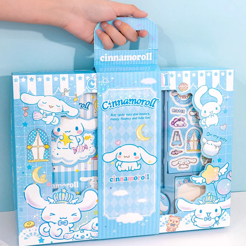 Sanrio Kuromi Stationery Set Cinnamoroll My Melody Stickers Notepad Mini Notebook Neutral Pen Ruler Students Supplies Kids Gift