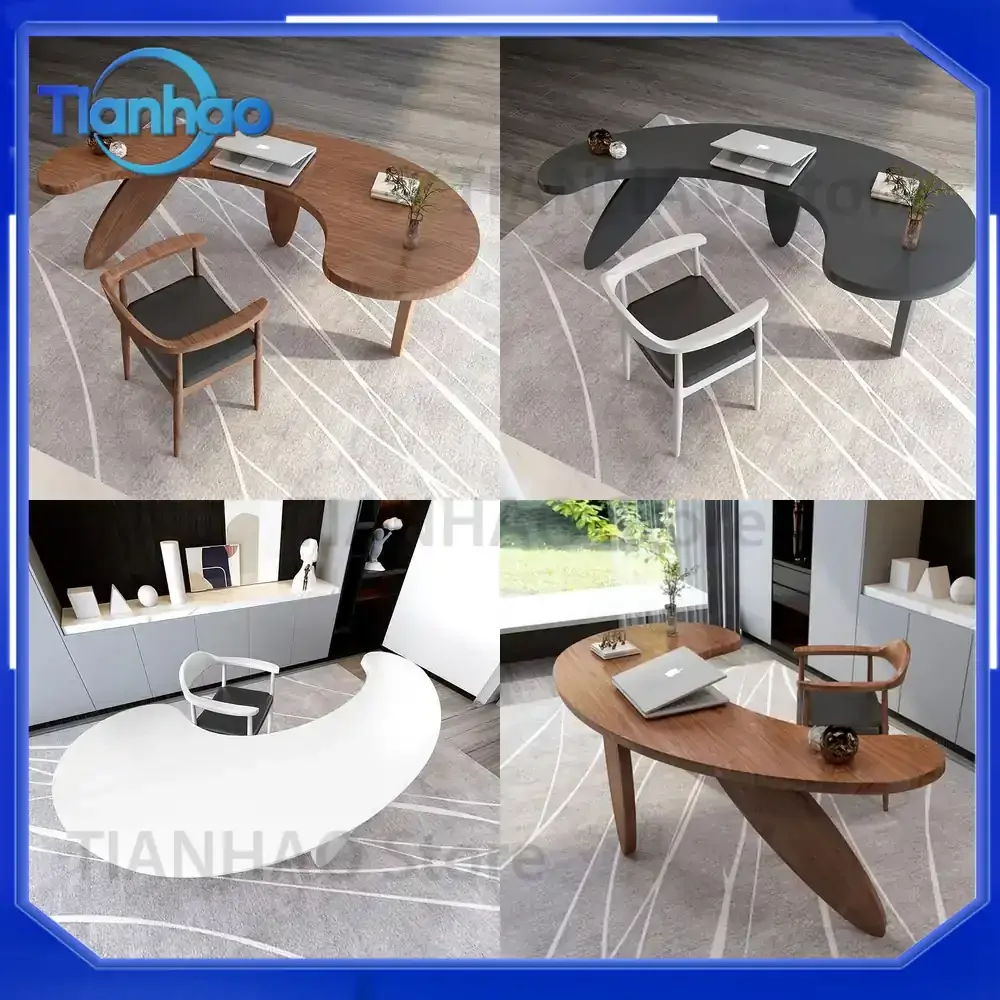Solid Wood Designer Desk for Modern Bedroom Minimalist Round-Edge Computer Desk for Boss Office Desk Custom Shape Workstation
