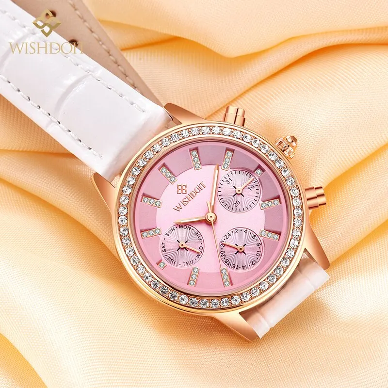 Wishdoit Nieuwe Vrouwen Horloge Top Luxe Merk Vrouwen Horloge Mode Casual Horloge Waterdicht Lederen Vrouwen Polshorloge