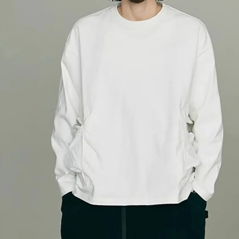 Japan Style CMF Men's Outdoor Spliced Long Sleeved T-shirt with Nylon Pocket Loose Cotton Base Pullover