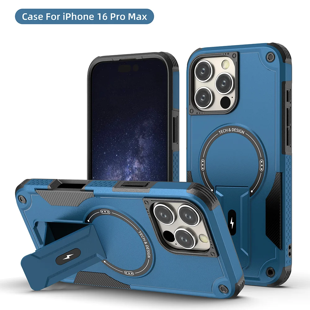 Militärisch Stoßfeste Handyhülle für iPhone 11 12 13 14 15 16 17 Pro Max mit Magnetischer Drahtloser Aufladung und Unsichtbarem Ständer – Detail 16