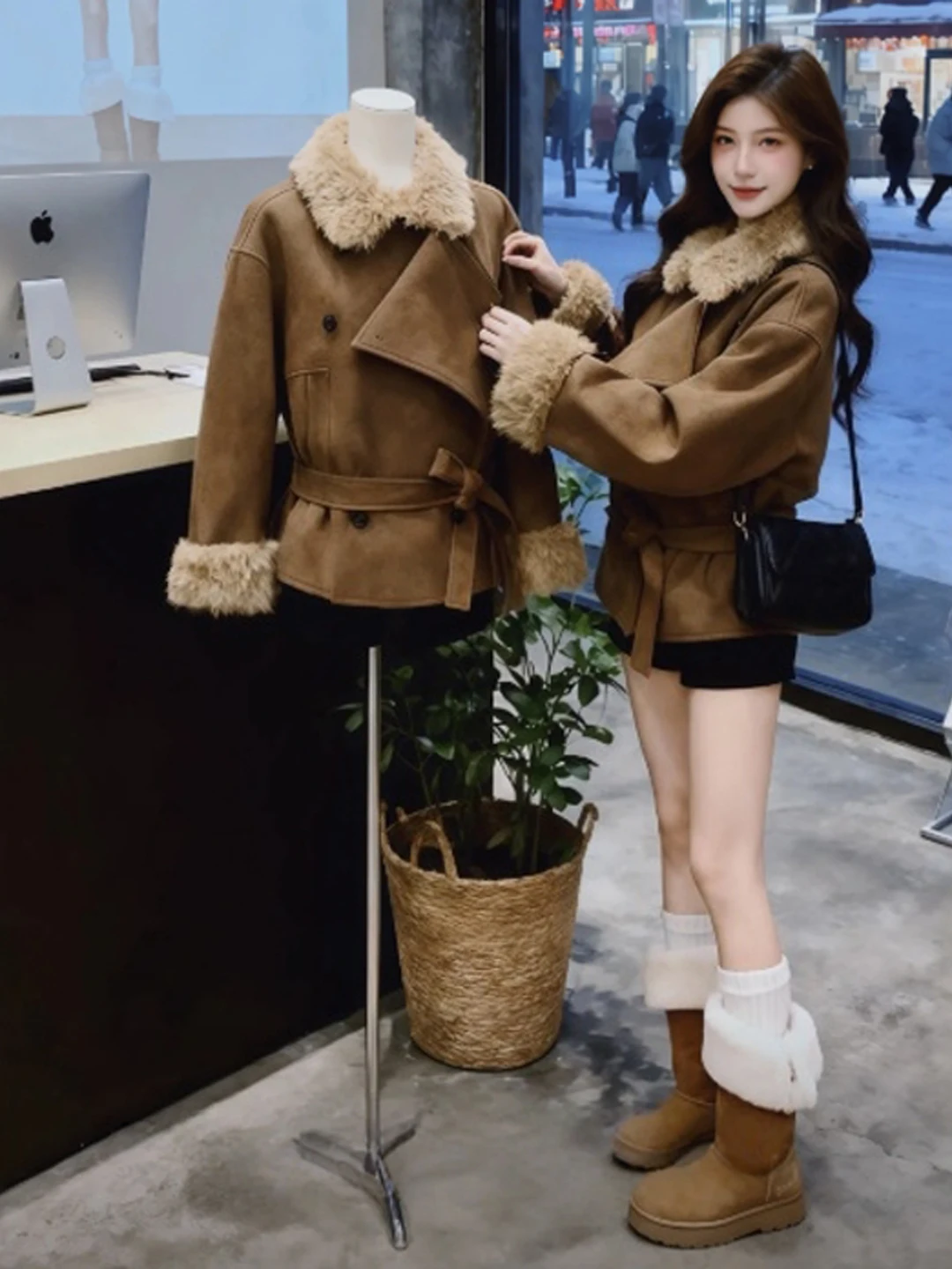 

Ретро-шерстяное пальто с поясом для женщин, зимнее, маленький размер, в корейском стиле, свободное, длинное, элегантное