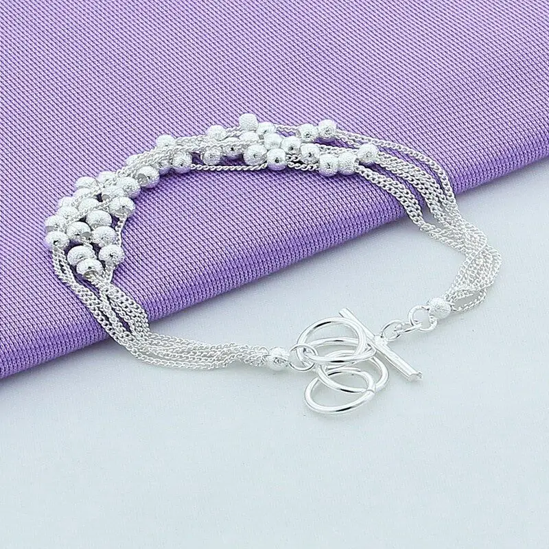 925 Sterling Silver Six Line Sand Bead Hand Decoration Bead Shape Bracelet Chain