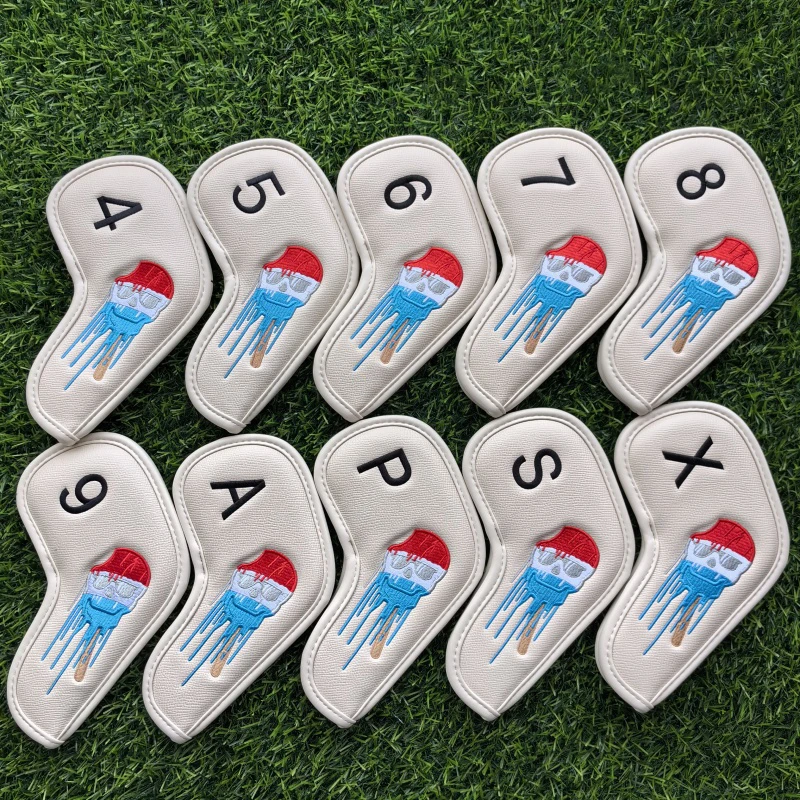 Cartoon skull Golf Iron Cover Cover Irons Club PU Leather Golf Head Cover Golf Accessories Hook and loop closure 10 Piece Set