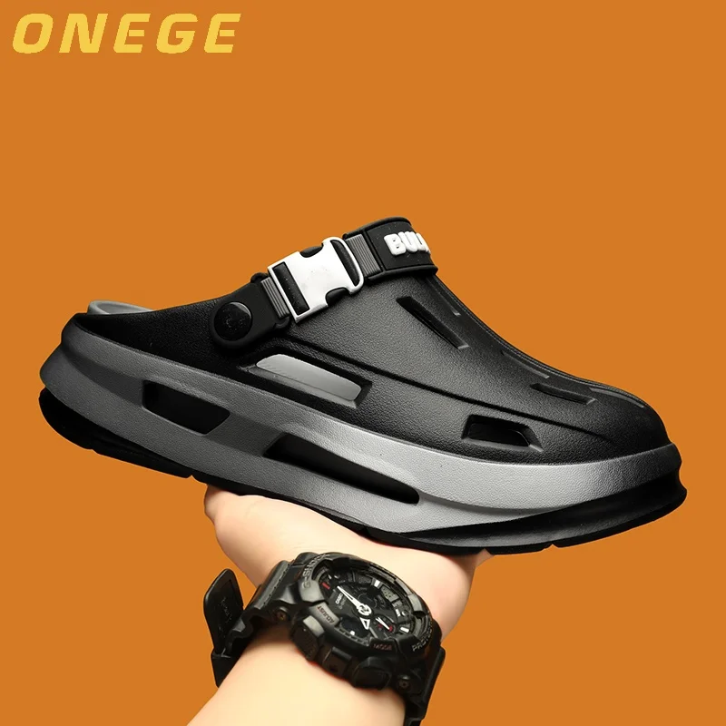 A Pair of Summer Men's Wear-Resistant Clogs, Men's New Non-Slip Thick-Soled Beach Shoes, Comfortable Slippers for Outer Wear