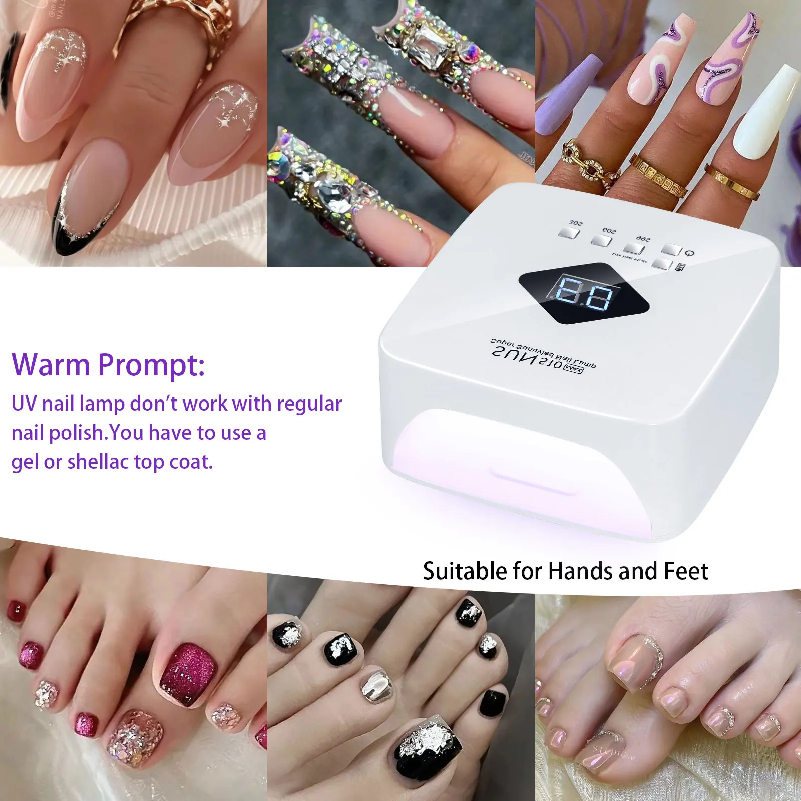 120W UV LED Rechargeable Nail Dryer Lamp with 30 Beads and Timer for All Gel Polish Manicure Pedicure