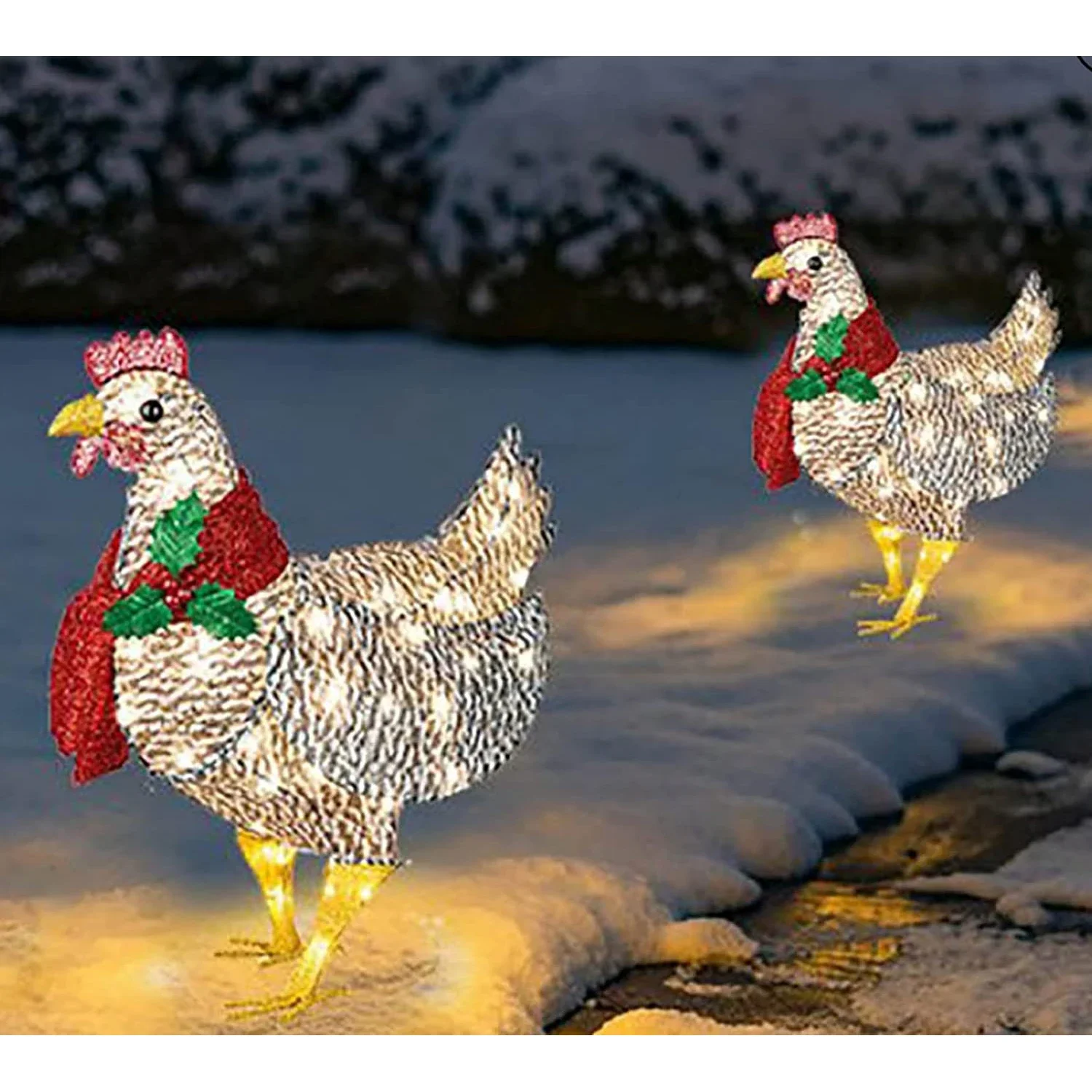 Illuminated Decorative Hen With Scarf Courtyard Christmas Led Night Lights Outside Garden Decoration Ornaments Chicken