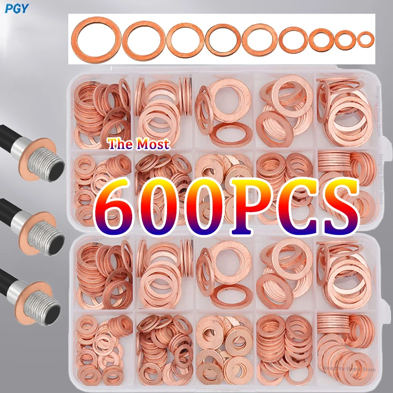 

600/400/100PCS Copper Washer Assortment Kit Oil Drain Plug Gaskets Set High Temperature Sealing Rings For Automotive Motorcycle