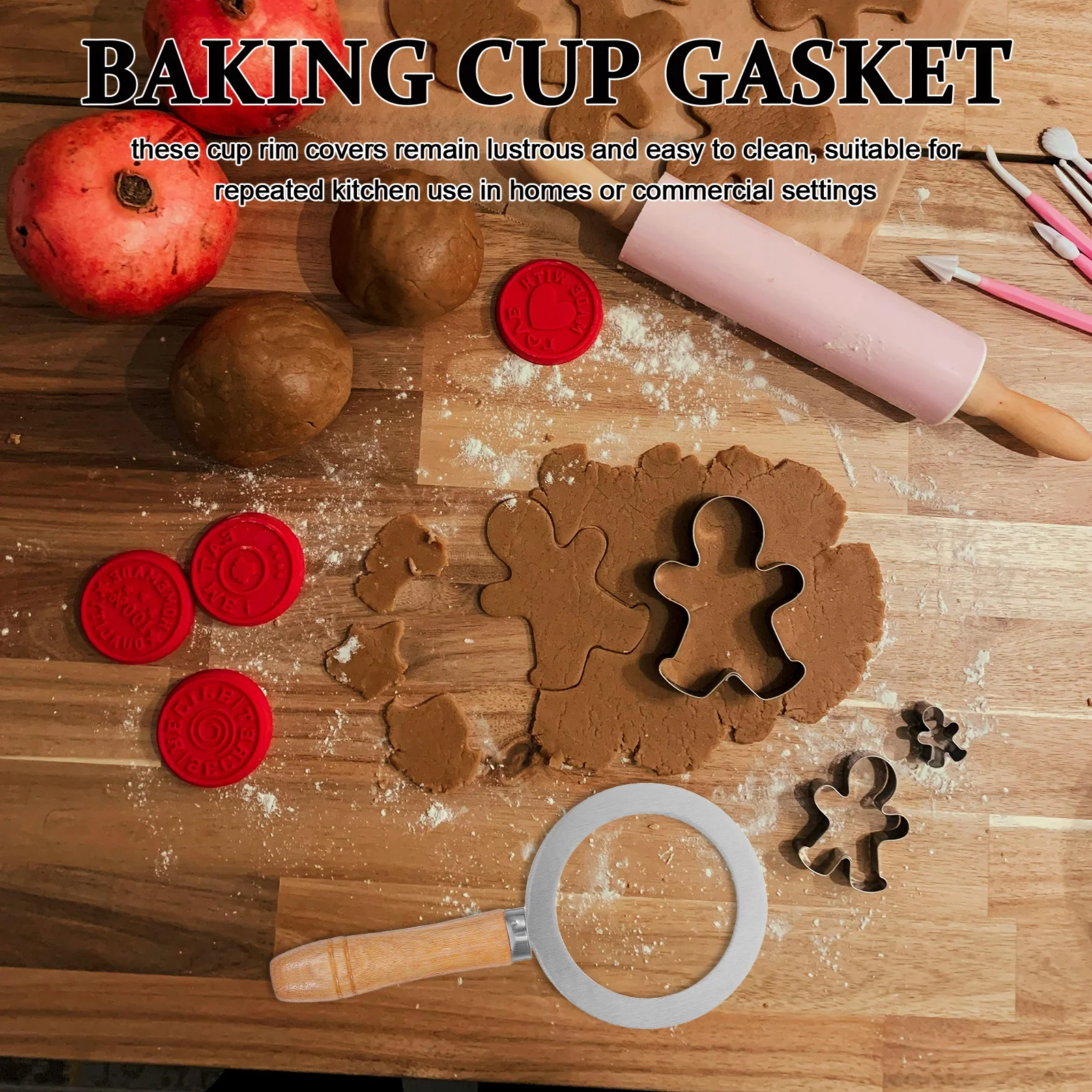 

3Pcs Caramel Brulee Rings Stainless Steel Baking Cup Ring 3.15 3 2.8inch Milk Tea Cup Rim Cover Wooden Handle DIY Dessert Gasket