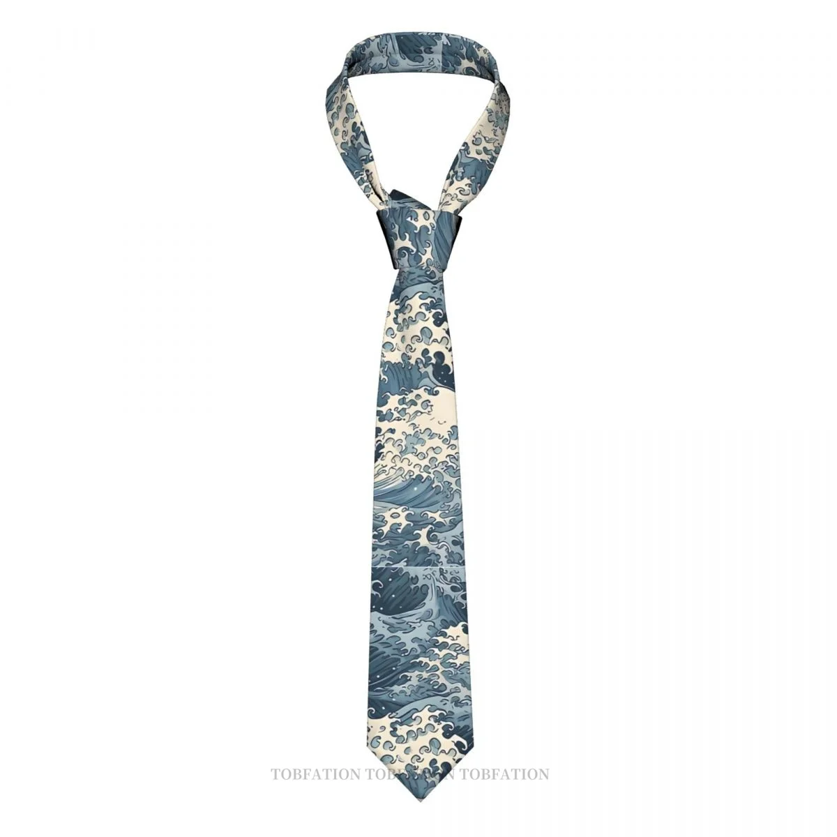 

Ocean Waves Repeatable Pattern Japanese Wave Classic Men's Printed Polyester 8cm Width Necktie Cosplay Party Accessory