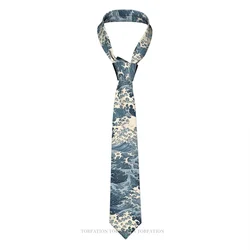 Ocean Waves Repeatable Pattern Japanese Wave Classic Men's Printed Polyester 8cm Width Necktie Cosplay Party Accessory