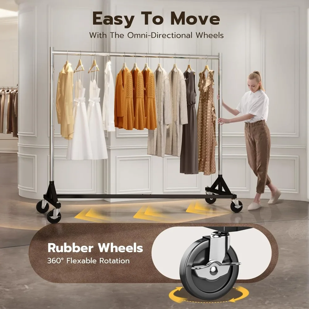 Commercial Z Base Garment Rack Hold 500LBS Heavy Duty Clothing Rack Adjustable Rolling Clothes Rack for Hanging Clothes