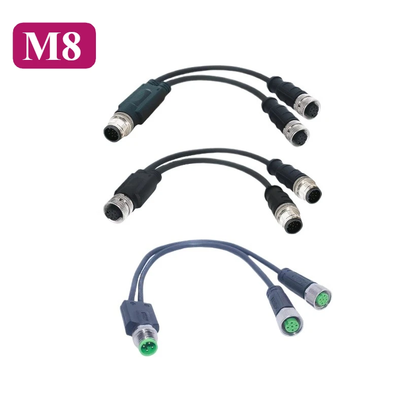M8 3 4 5 6 8Pin Y-type Wire Splitter Plug Sensor 1 to 2 A-code Connector Cable with Male Female Heads Threaded Plug Adapter Wire