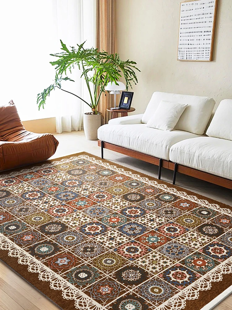 

Environmental Friendly No Glue Carpet Living Room Cotton Woven Vintage American Carpets Bedroom Large Tassel National Style Rug
