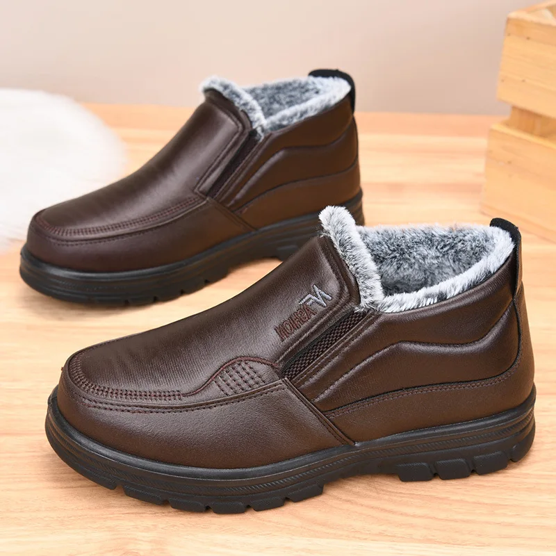 Herren-Winterstiefeletten mit Fleece-Futter, seitlichem Reißverschluss, rutschfester Sohle und Kunstlederobermaterial, warme und bequeme Alltagsschuhe für ältere Herren. – Detail 8