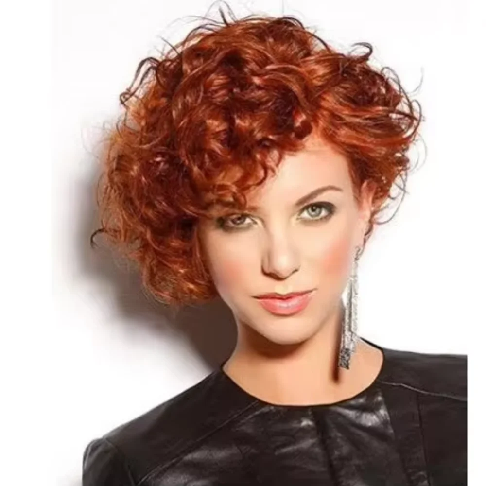 

Женский модный оранжево-красный короткий высококачественный синтетический парик, подходящий для повседневной носки