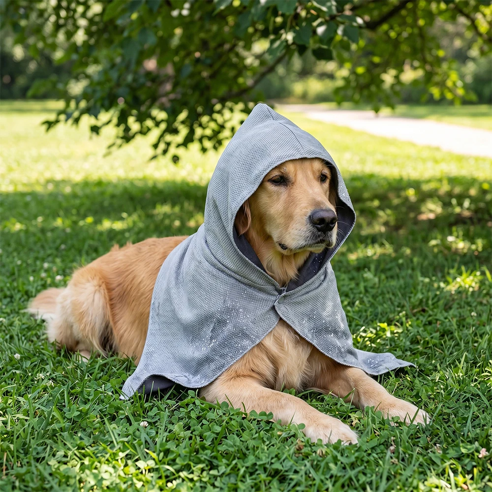 1 unidad de toalla refrescante para perros con capucha, reutilizable instantáneamente, tipo bandana, con botón a presión, capa de verano para viajes al aire libre y protección solar