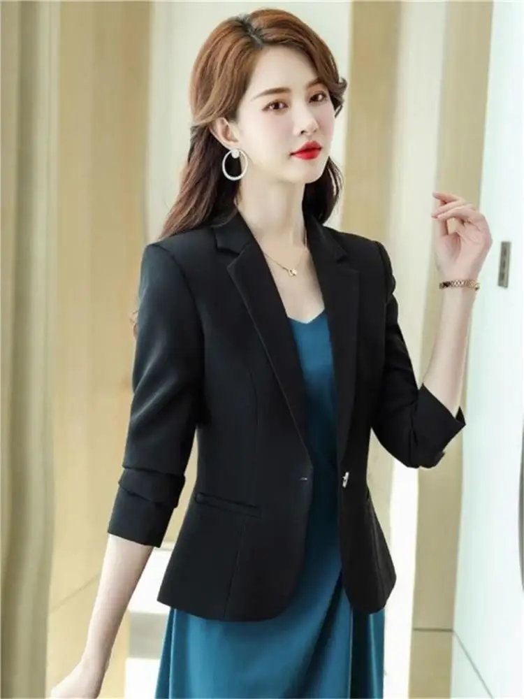 

Bla ort Casual Sle Women's Suit Jaet Spring Autumn Faion Slim Fit Cact Versatile Workwear Long Sve One Button