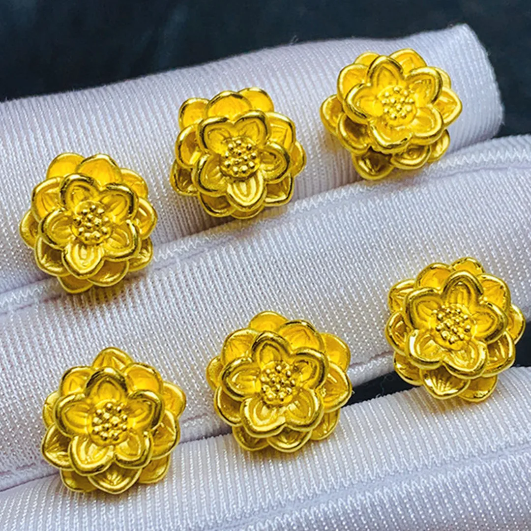 

1pcs Pure 999 24K Yellow Gold Women Lucky Lotus Flower Pendant Diy Jewelry