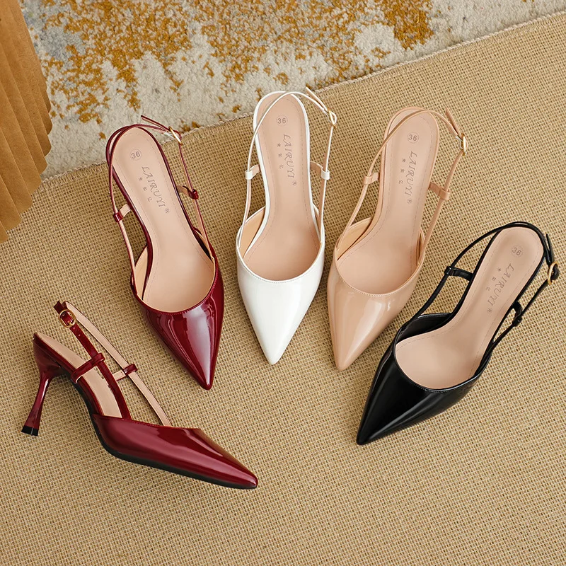 Size 31-44 Patent Leather 7.5cm High-heeled Shoes Back Empty Stiletto Heel Women Shoes Summer Pointed-toe