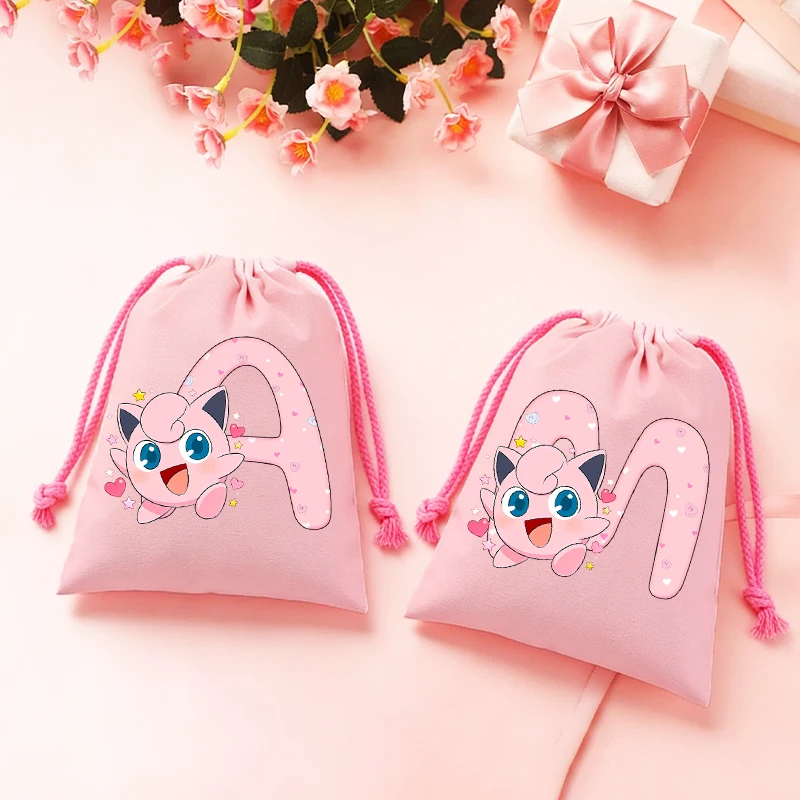 

Jigglypuffs Cute Drawstring Storage Bag Pokemons Game Letters Kawaii Print Girl for Candy Toy Gift Package Pouch Kid Hand Pocket