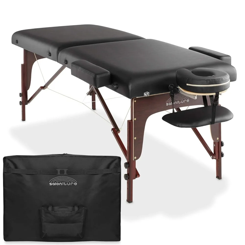 Professional Portable Lightweight Bi-Fold Memory Foam Massage Table with Reiki Panels - Includes Headrest, Face Cradle