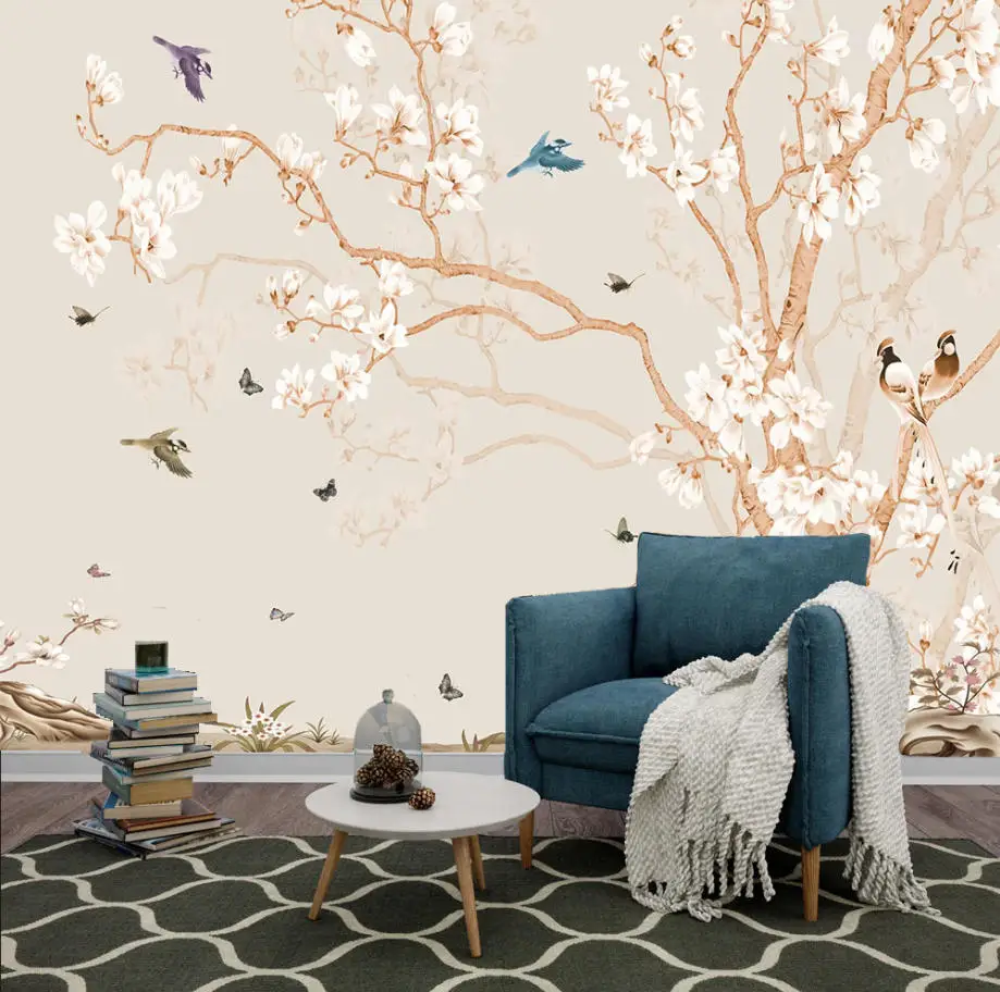 Customized size wallpaper big tree Peacock bird murals home decor tree branches three-dimensional flower wallpaper wall stickers