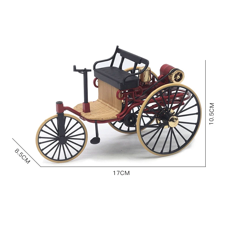 1Pc 1:12 1886 Vintage Classic Car No.1 Alloy Car Model Simulation Tricycle Pull Back Toy For Children Gift Collection