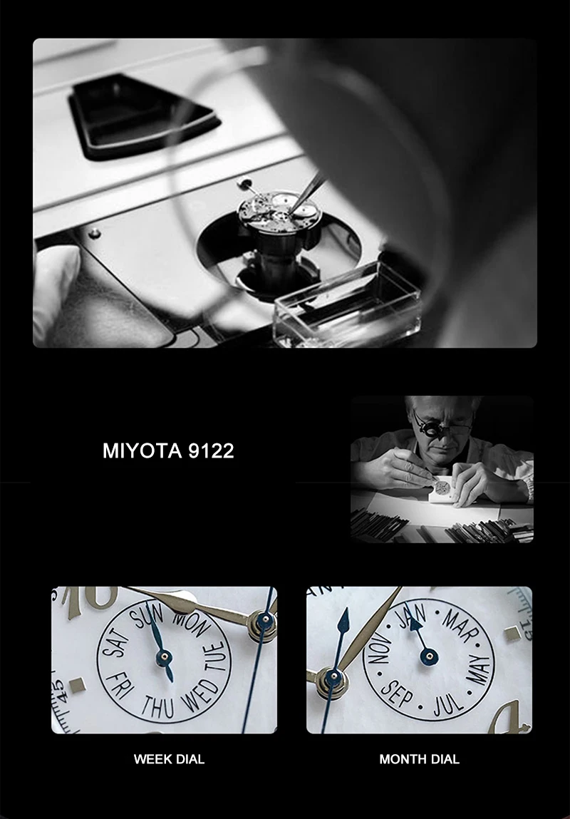 Baltany Men Automatic Watch 41mm Pilot Mechaical Wristwatch Sapphire Mirror 50M Waterproof Miyota 9122 Month Week