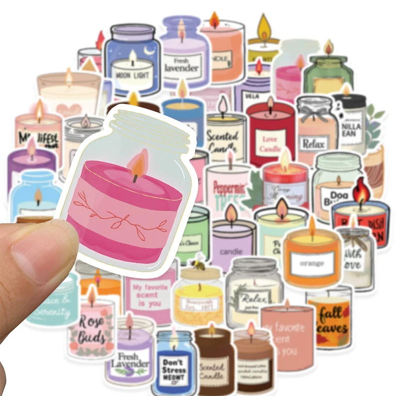 50PCS Candle Aromatherapy Stickers Cute Scented Candle Decals for Water Bottle Laptop Skateboard Scrapbooking Guitar Cars ﻿