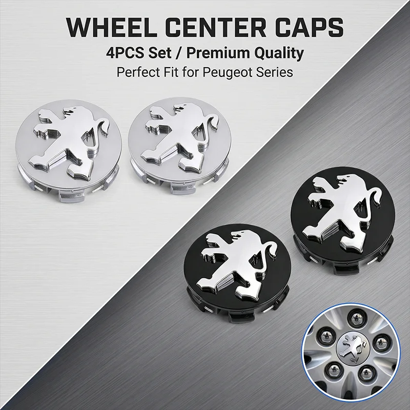 Emblem For Peugeot 3008 2008 206 207 307 308 408 508 RCZ 208 4pcs 60mm Premium Logo Wheel Covers Wheel Center Hub Caps Badge