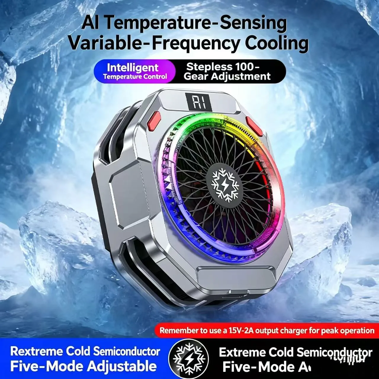 TH28 Semiconductor Phone Cooler 30W Powerful Cooling Smart Temperature Control 5 Adjustable Modes RGB Lights Extreme Cooling view 5