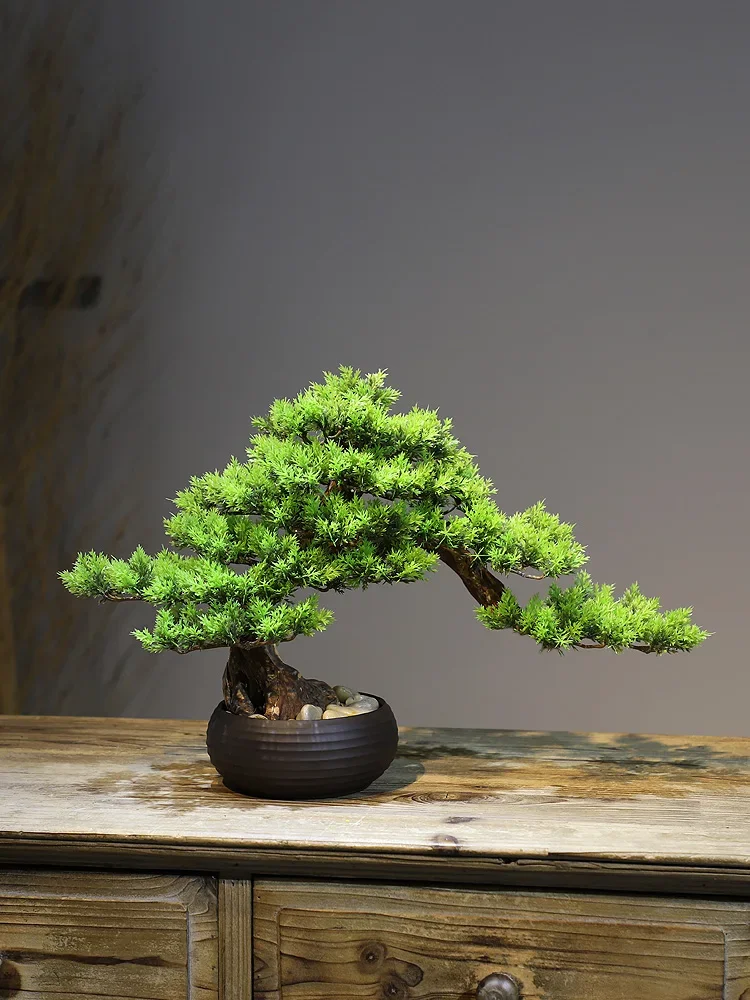 

Chinese simulated welcoming pine false tree green plant bonsai hotel living room office porch home Zen decoration