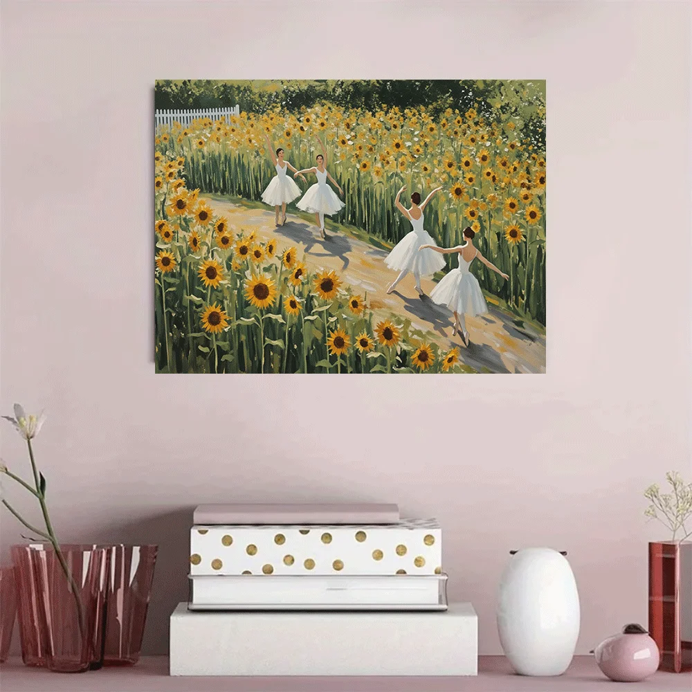 1PC-Unframed Canvas poster wall decoration  Ballet Dancers in Sunflower Field Art Print Canvas Poster