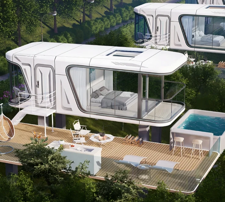 Smart Space Capsule House Modern Steel Aluminum Structure Mobile Prefabricated Family Camping Pods
