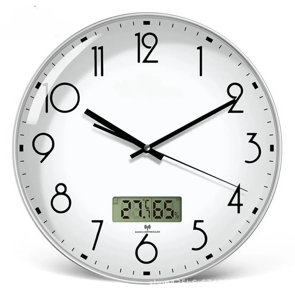 

12'' Nordic Minimalist Living Room Clock with Temperature and Humidity LCD Display Screen, Silent Wall Hanging Quartz Clock